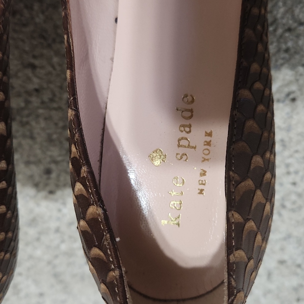 kate spade Brown Textured Snake-Embossed Leather Pumps - Picture 5 of 11